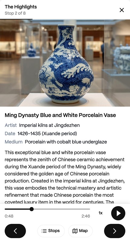 Colturo tour stop with Ming dynasty vase